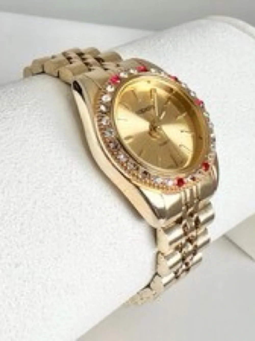 Gold-Tone Women's Bracelet Watch with Red Crystal Accents